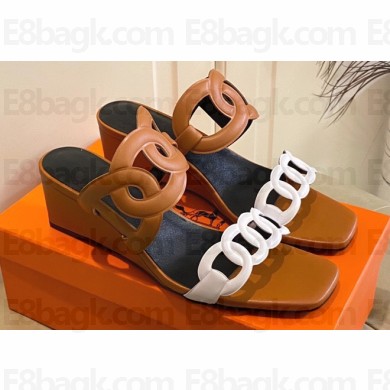 Hermes Figari 55 sandals with Chaine d'Ancre straps Brown/White