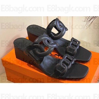 Hermes Figari 55 sandals with Chaine d'Ancre straps Black