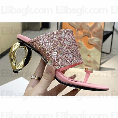 JW Anderson Gold chain link Heel 7.5cm Diamond Thong-Toe Leather Sandals Crystals Pink 2023