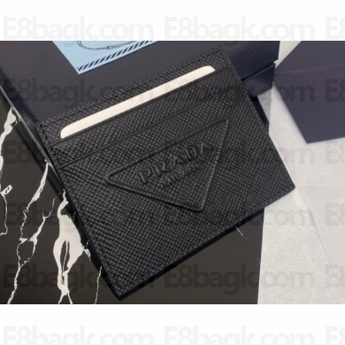 Prada Saffiano leather card holder 2MC223 Embossed triangle logo Black 2023