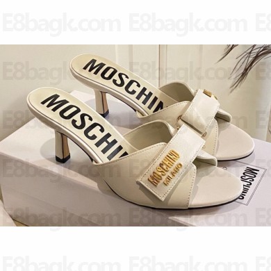 Moschino Heel 6.5cm Metal Logo foiled calfskin sandals White 2023
