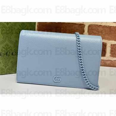 Gucci GG Marmont Chain Wallet 497985 Resin Hardware Blue 2023