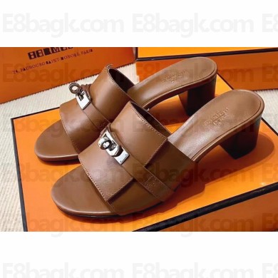 Hermes Original calfskin Gigi 50 sandals Brown with Kelly buckle