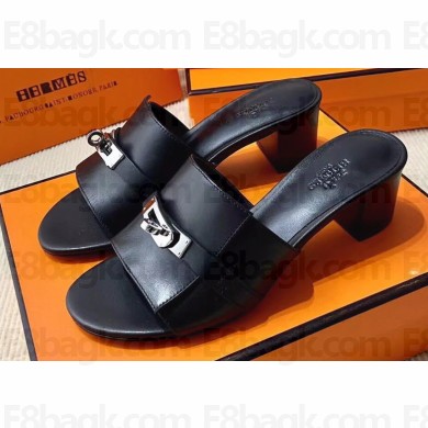 Hermes Original calfskin Gigi 50 sandals Black with Kelly buckle