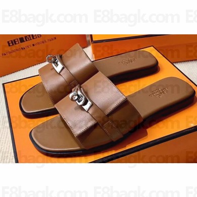 Hermes Original calfskin Giulia sandals Brown with Kelly buckle