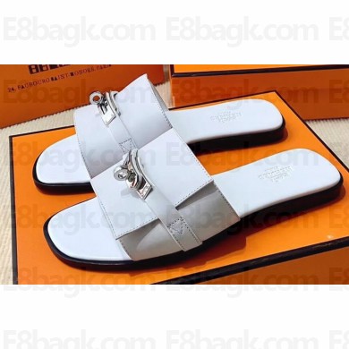Hermes Original calfskin Giulia sandals White with Kelly buckle