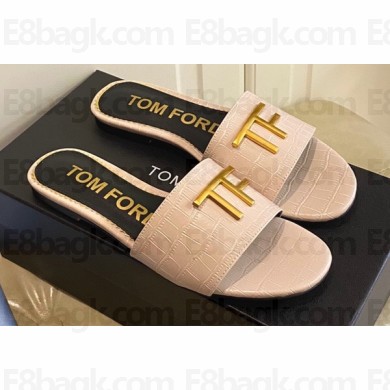 TOM FORD TF crocodile embossed leather slide sandals Beige 2023