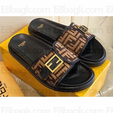 Fendi Feel slides with FF Baguette buckle Black/Brown 2023