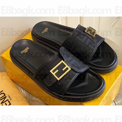 Fendi Feel slides with FF Baguette buckle Black 2023