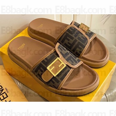 Fendi Feel slides with FF Baguette buckle Brown 2023