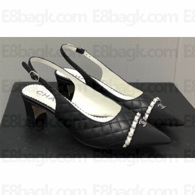 Chanel Chain Heel Grosgrain Sling-Back Pumps G39643 Lambskin Quilting Black 2023