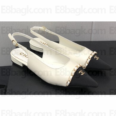 Chanel Chain Grosgrain Flat Sling-Back Pumps Lambskin White 2023