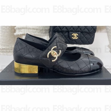 Chanel Gold Heel 3cm Patent and Goatskin Mary Janes G39732 Black 2023