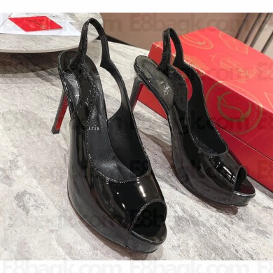 Christian Louboutin Heel 10cm Platform Hot Chick Sling Alta pumps Patent Black