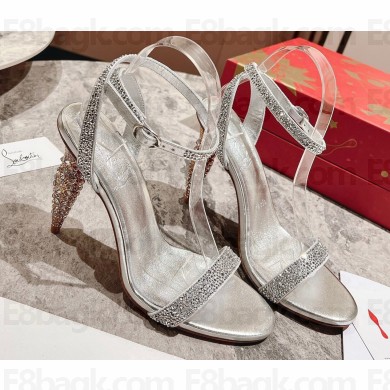 Christian Louboutin Heel 10cm Lipstrass Queen Sandals Crystal Silver