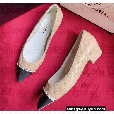 Chanel Chain Grosgrain Flats Lambskin Quilting Beige 2023