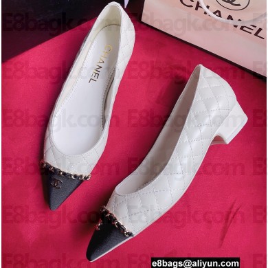Chanel Chain Grosgrain Flats Lambskin Quilting White 2023