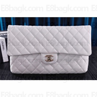 Chanel Maxi Clutch Bag in Grained Calfskin White 2023