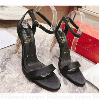 Christian Louboutin Heel 10cm Lipstrass Queen Sandals Satin Black