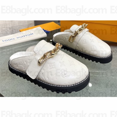 Louis Vuitton Lv Cosy Flat Comfort Clog with Gold Chain White 2023