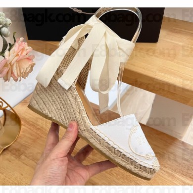 Prada Heel 8cm Espadrilles Wedge Sandals Fabric White 2023