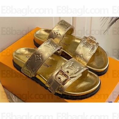 Louis Vuitton Bom Dia Flat Comfort Mules Monogram-embossed calf leather Gold 2023