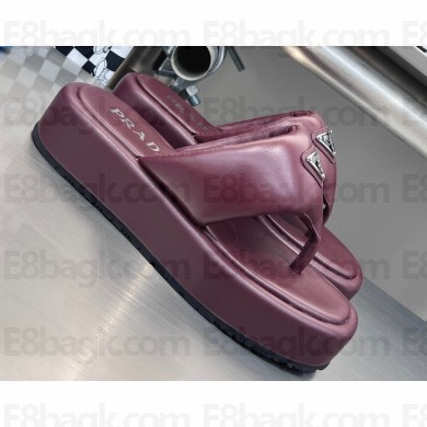 Prada Soft padded nappa leather thong wedge sandals Burgundy 2023