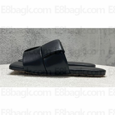 Bottega Veneta Padded Intreccio leather Patch Flat Mules Black 2023