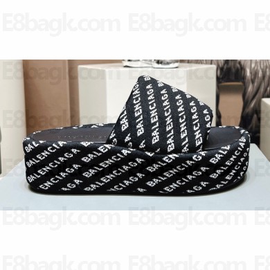 Balenciaga all-over logo-print platform slides Sandals Black 2023
