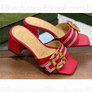Gucci leather Heel 6.5cm Slide Sandals Red With Bamboo Buckle 2023