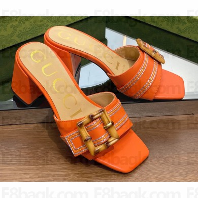 Gucci leather Heel 6.5cm Slide Sandals Orange With Bamboo Buckle 2023