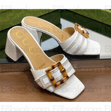 Gucci leather Heel 6.5cm Slide Sandals White With Bamboo Buckle 2023