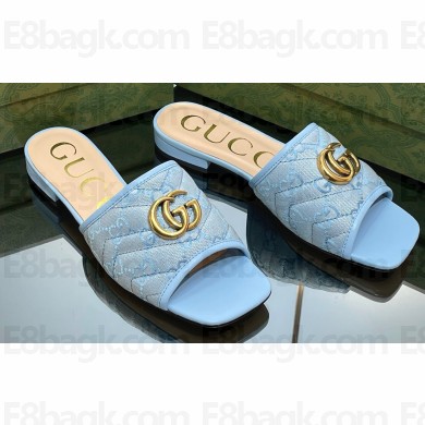Gucci GG embroidered Slide Sandals Canvas Blue With Double G 2023