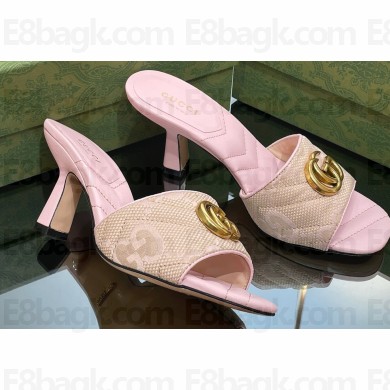 Gucci Heel 7.5cm GG embroidered Slide Sandals Canvas Light Pink With Double G 2023