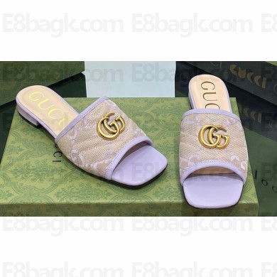 Gucci GG embroidered Slide Sandals Canvas Lilac With Double G 2023