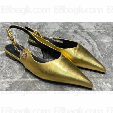 Versace Leather Safety Pin Slingback Flats Gold 2023