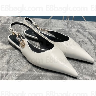 Versace Leather Safety Pin Slingback Flats White 2023