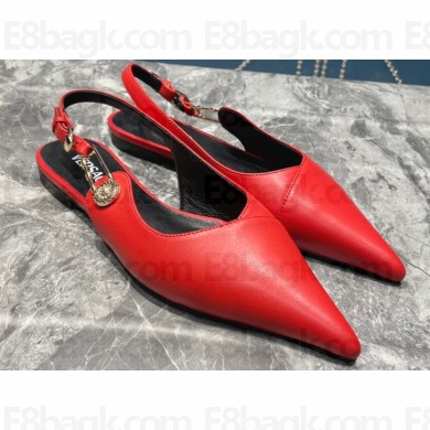 Versace Leather Safety Pin Slingback Flats Red 2023