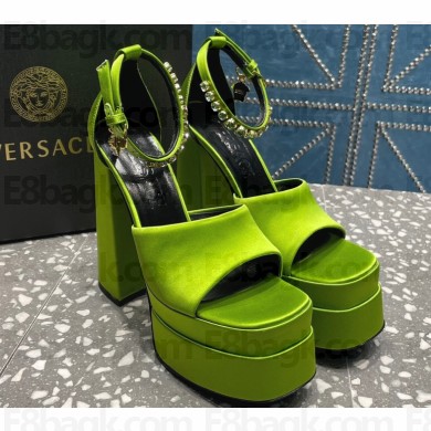 Versace Heel 15.5cm Satin Medusa Aevitas Platform Sandals Grass Green 2023