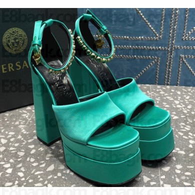 Versace Heel 15.5cm Satin Medusa Aevitas Platform Sandals Green 2023