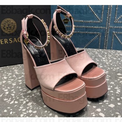 Versace Heel 15.5cm Satin Medusa Aevitas Platform Sandals Nude Pink 2023