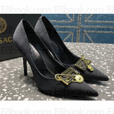 Versace Heel 9.5cm Brooch Baguette Pumps Satin Black 2023