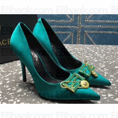 Versace Heel 9.5cm Brooch Baguette Pumps Satin Green 2023