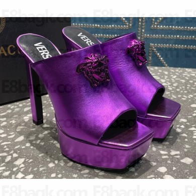 Versace Heel 14cm Platform 4cm La Medusa Mules Metallic Purple 2023