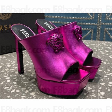 Versace Heel 14cm Platform 4cm La Medusa Mules Metallic Fuchsia 2023