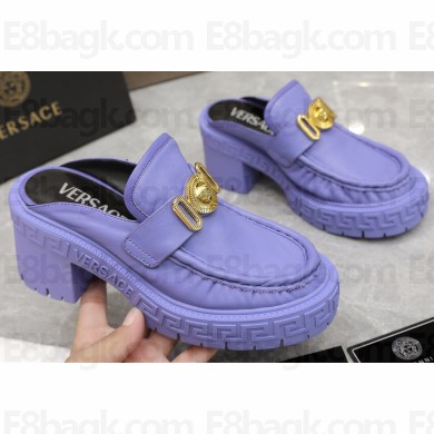 Versace Heel 8cm Medusa Biggie Loafers Mules Lilac 2023