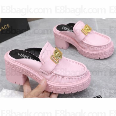 Versace Heel 8cm Medusa Biggie Loafers Mules Pink 2023