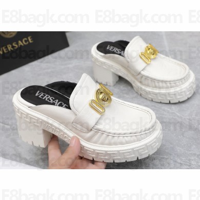 Versace Heel 8cm Medusa Biggie Loafers Mules White 2023