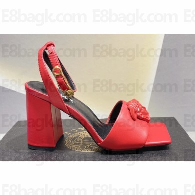Versace Heel 9cm La Medusa Leather Sandals Red 2023