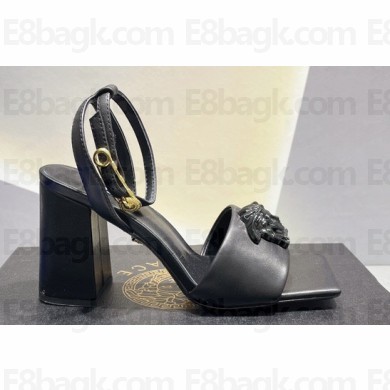 Versace Heel 9cm La Medusa Leather Sandals Black 2023